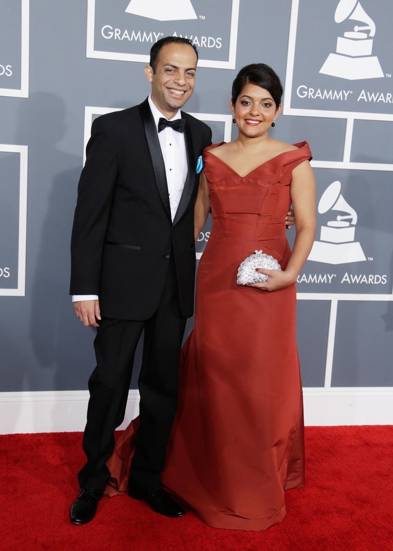 Arun Shenoy (L) and Roshni Mohapatra attend the 55th Annual GRAMMY Awards at STAPLES Center on February 10, 2013 in Los Angeles, California. (Photo by Jeff Vespa/WireImage)