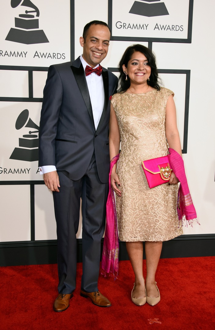 Composer Arun Shenoy (L) and Roshni Mohapatra attend The 57th Annual GRAMMY Awards at the STAPLES Center on February 8, 2015 in Los Angeles, California. (Photo by Jeff Vespa/WireImage)